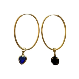 Argola Oval G C/ Pedra Zirconia azul/Preto