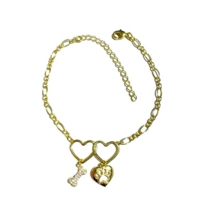 Pulseira Coração Vazado Pet Com Osso Cravejado