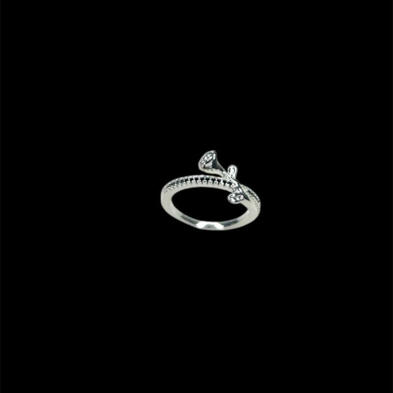 Anel Prata Aro Zirconia Preto Rosa Lisa