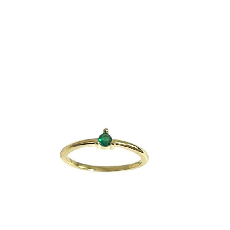 Anel Solitario C/ Pedra Zirconia /Verde