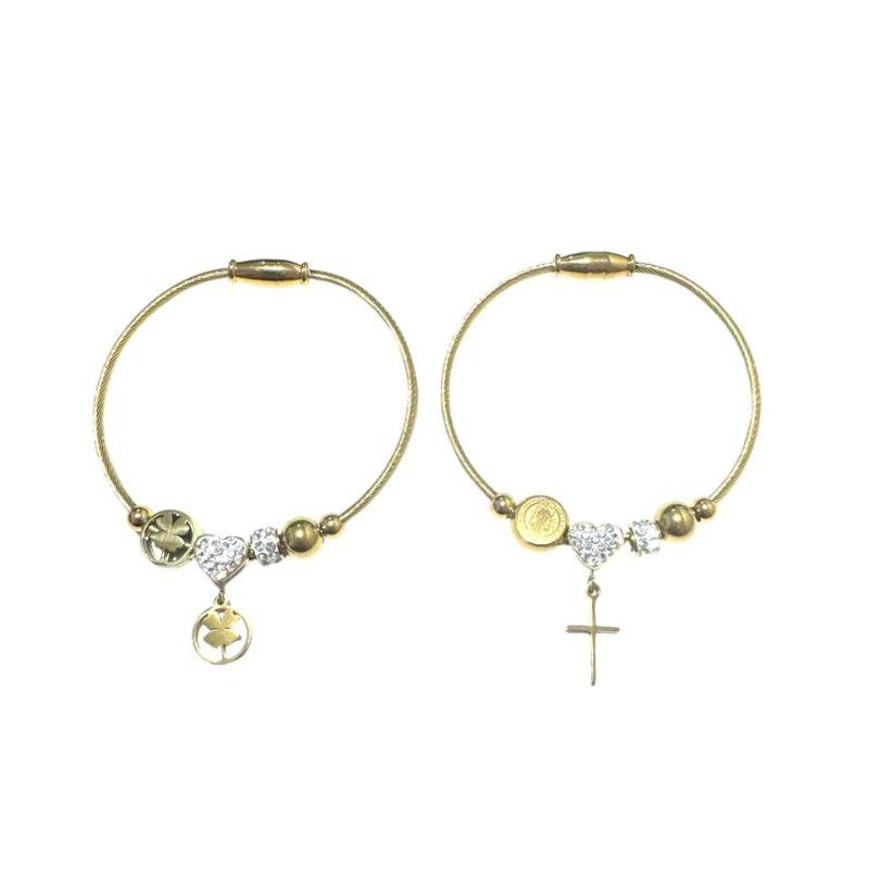 Bracelete C/ Berloques Coração C/ Cruz e Trevo