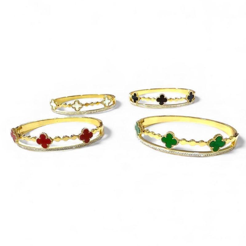 Bracelete Duplo C/ 3 Trevo Multicor e Fileira Cravejada