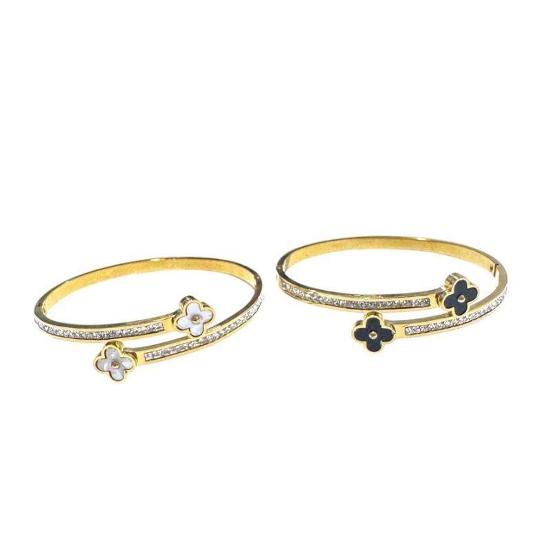 Bracelete Metade Cravejado C/ 2 Flor