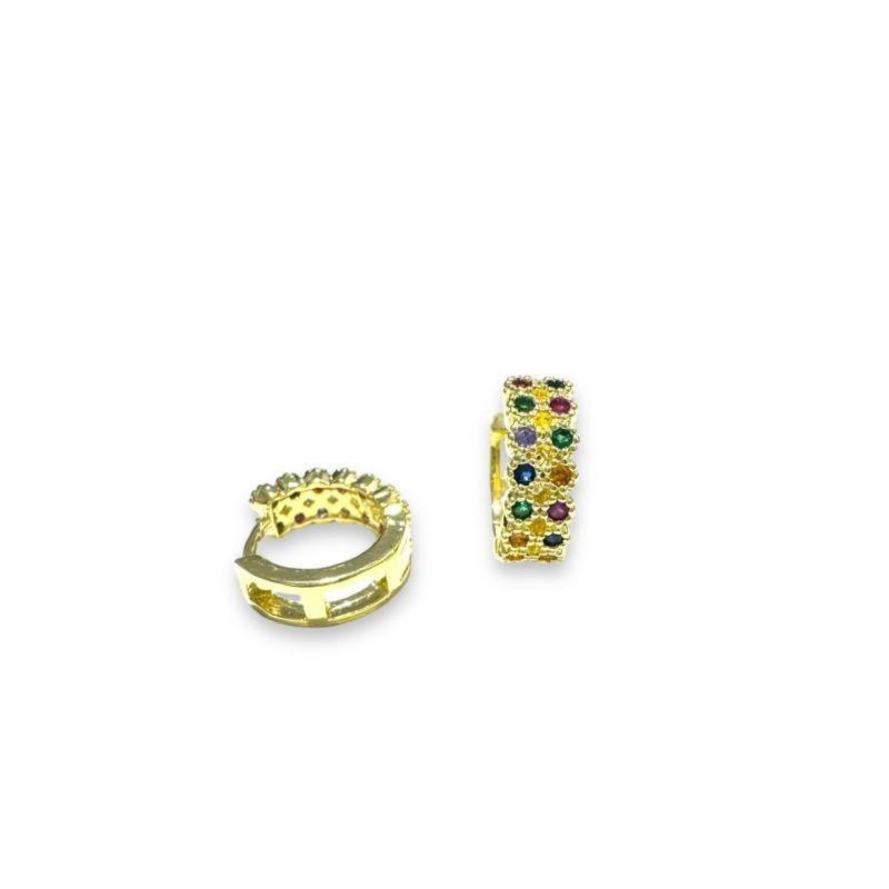 Brinco Click Argolinha 2 Fileiras de Zirconia Multicor