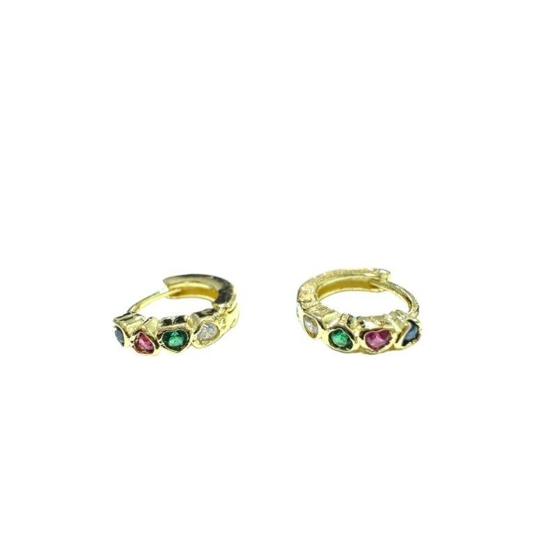 Brinco Click Argolinha 4 Coração Zirconia M Multicor