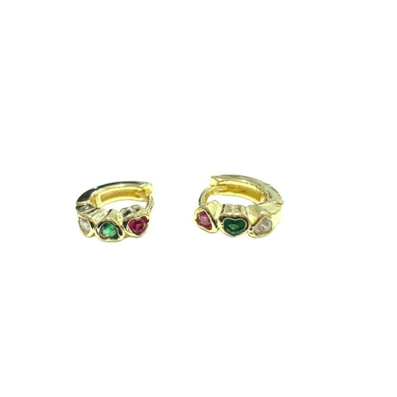 Brinco Click Argolinha C/ 3 Coração Zirconia Multicor P