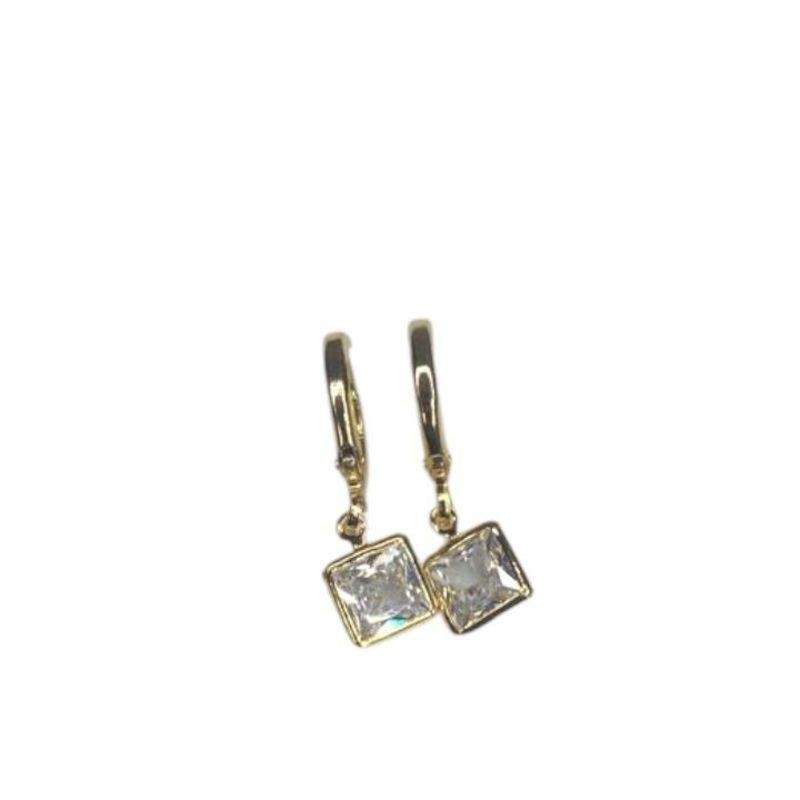 Brinco Click Zircônia Quadrada / Cristal