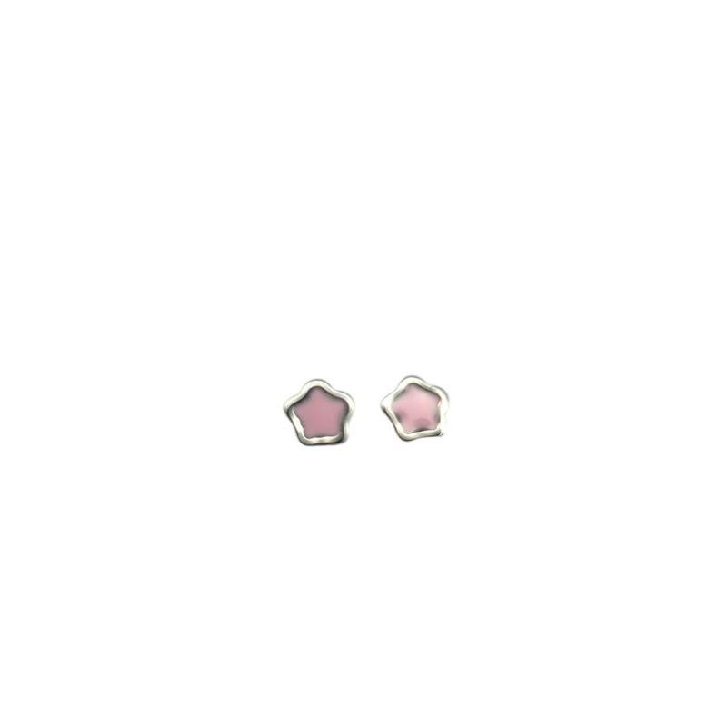 Brinco Fixo Prata Estrela Rosa