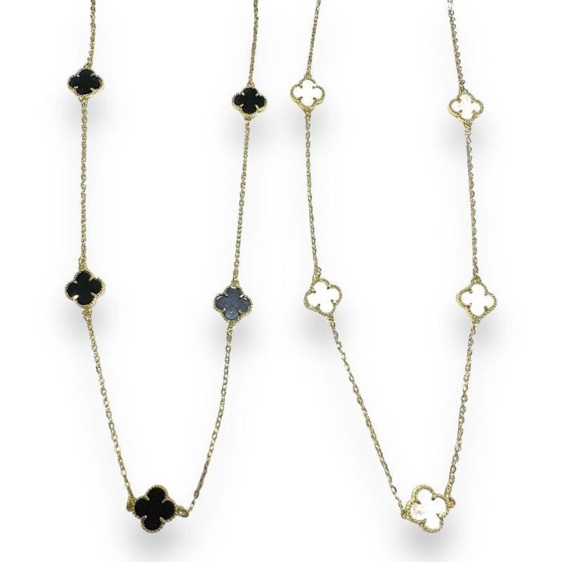 Corrente 70 Cm Vintage Alhambra C/ 5 Trevo Preto e Branco