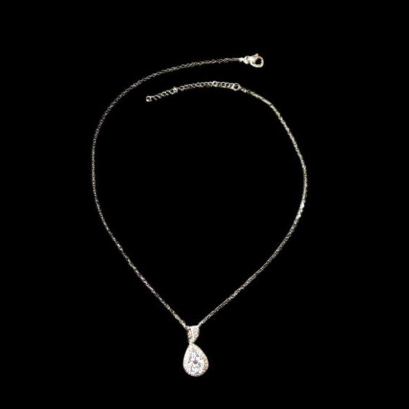 Corrente Feminina Elo C/ Pingente Gota Cravejada/ Cristal