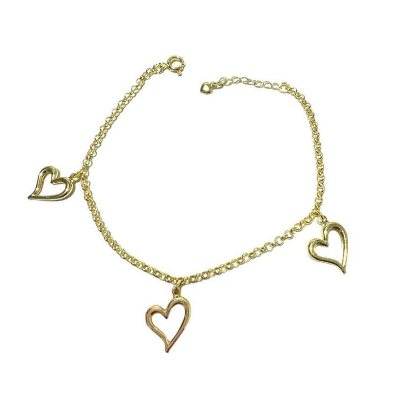 Pulseira 3 Corações Vazados