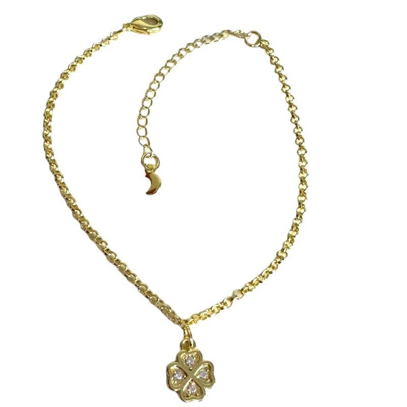 Pulseira Elo Portugues C/ Trevo Cravejado