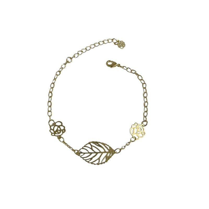 Pulseira Folha C/ Flores vazadas