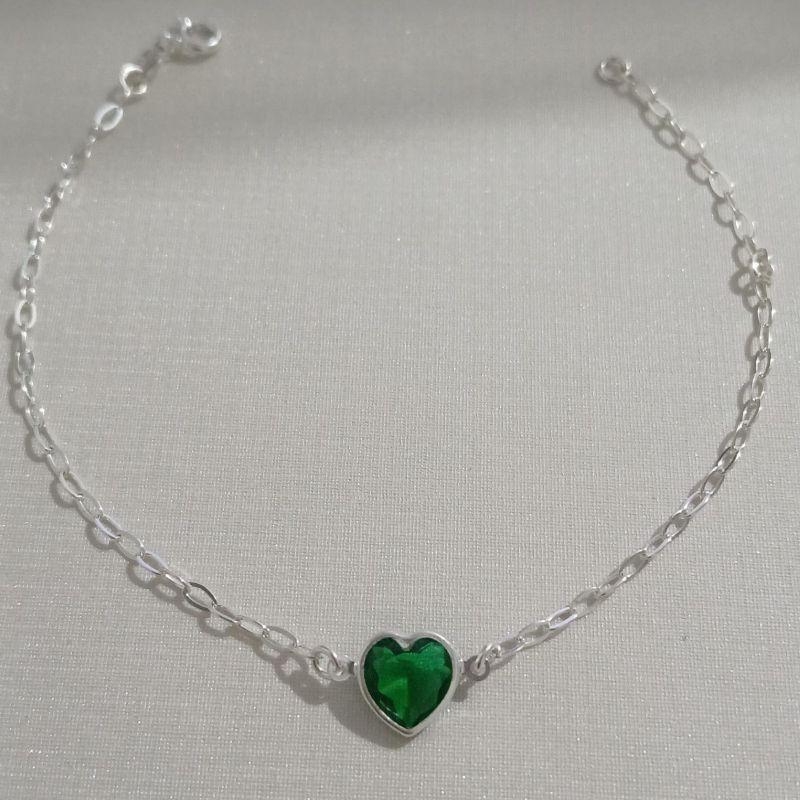 Pulseira Zirconia Coraçao Verde