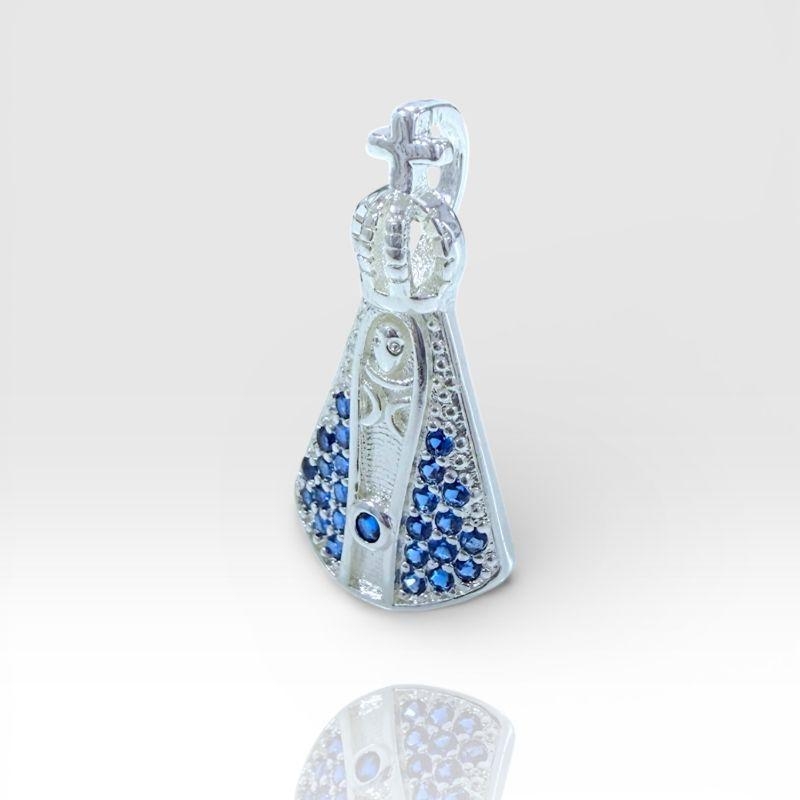 Pingente Nossa Senhora Aparecida C/Pedra Zircônia Azul