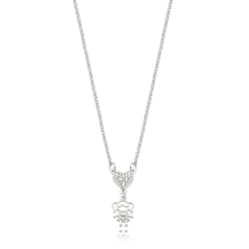 Corrente 1 Coração Cravejado 1 Menina C/ Zirconia