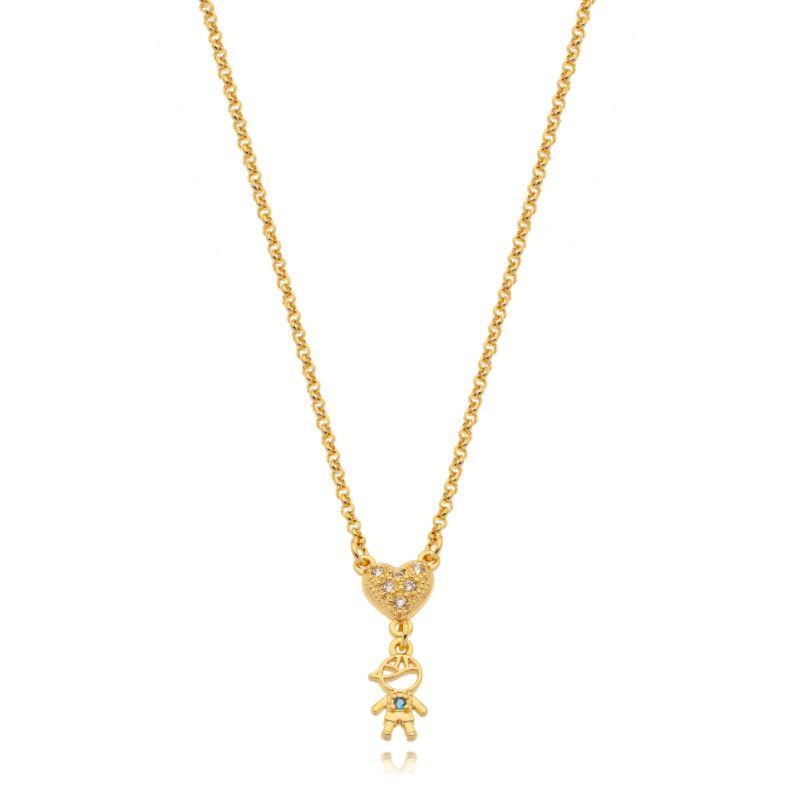 Corrente 1 Coração Cravejado 1 Menino C/ Zirconia