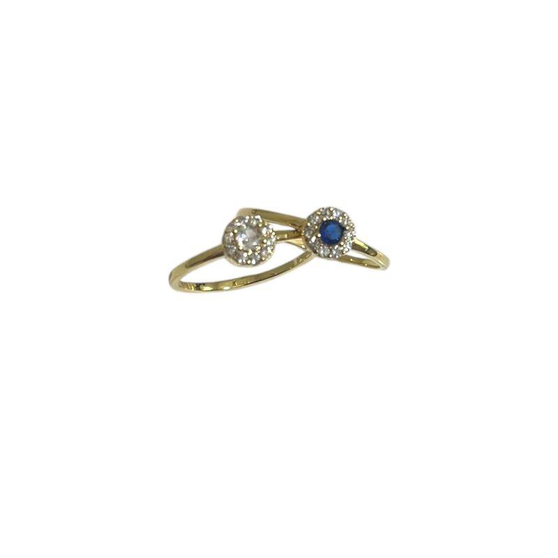 Anel Flor C/ Zircônia/Azul /Cristal