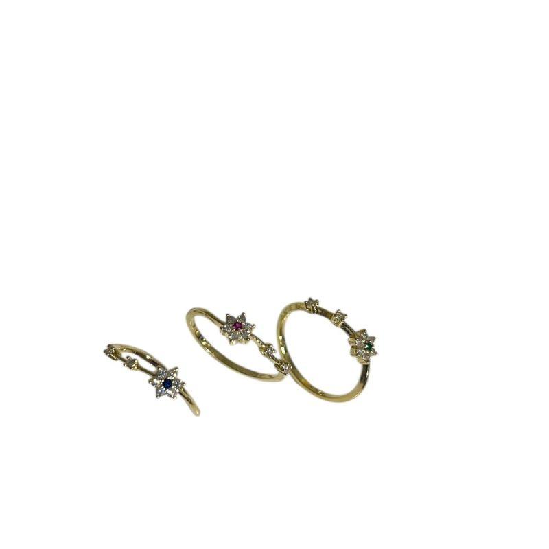 Anel Flor Cravejada Multi Cor C/ 2 zirconia ao Lado