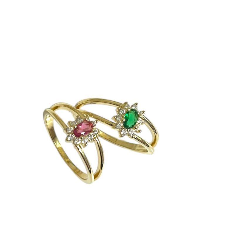 Anel Formatura Feminino Pedras Zircônia Cravejado /Verde /Rosa