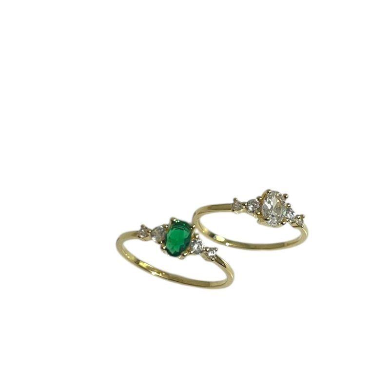 Anel Pedra Esmeralda c/ Zirconia /Verde /Cristal