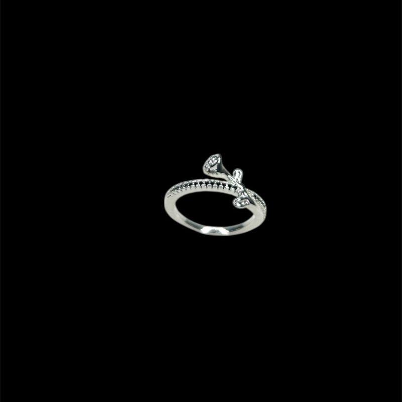 Anel Prata Aro Zirconia Preto Rosa Lisa