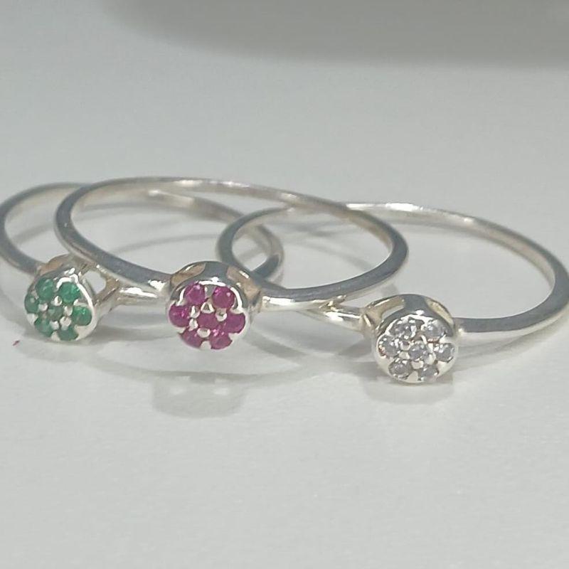 Anel Prata C/ Zirconias Pink/ Verde/Cristal