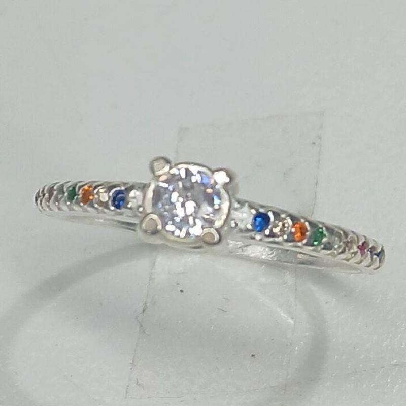 Anel Prata Cristal C/Zircônia Coloridas
