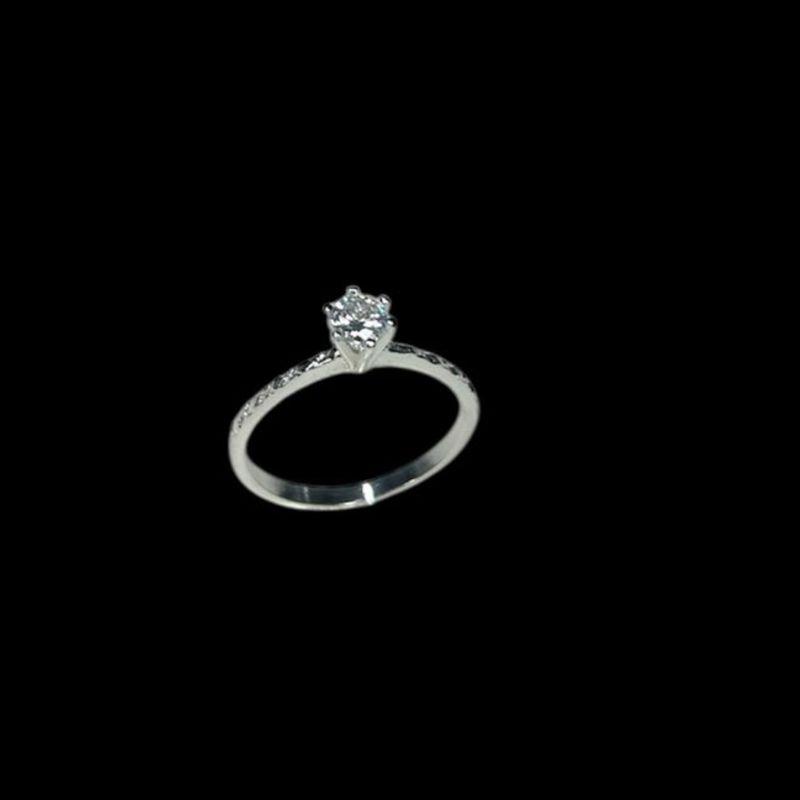 Anel Prata Solitário De 6 Garras c/ Aro Diamantado
