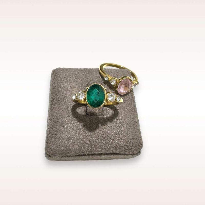 Anel Solitario Pedra Zirconia ao Cdentro C/ 2 Pedras Zirconia Menor