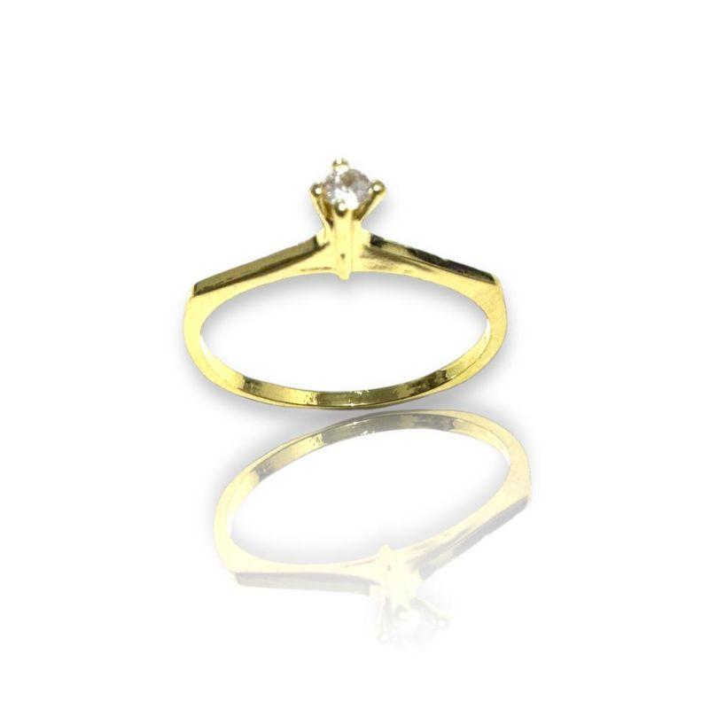 Anel Solitario Pedra Zirconia P C/ Aro Detalhado