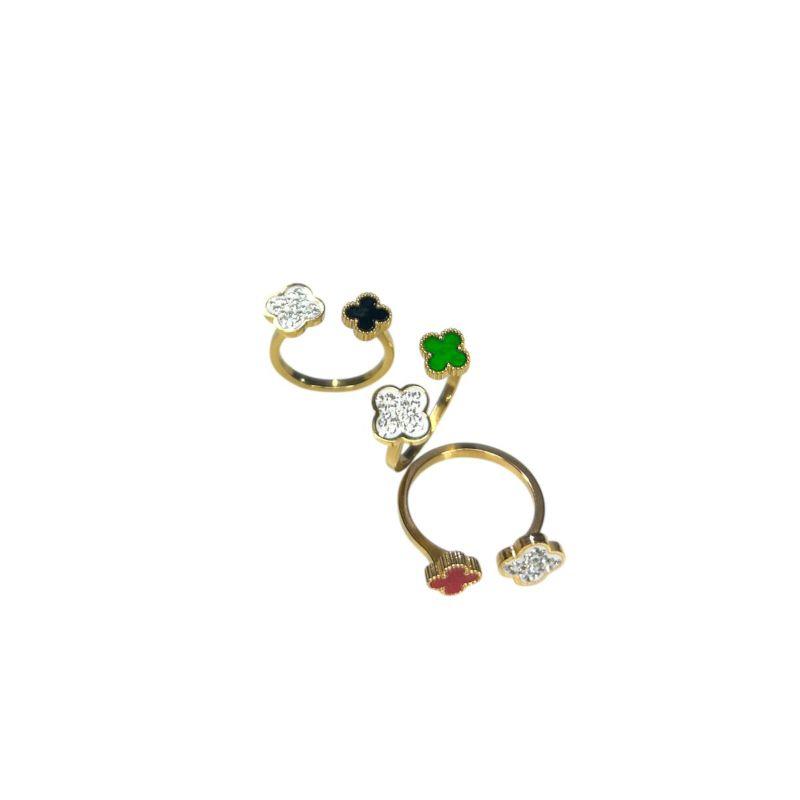 Anel Trevo Duplo Cor Cristal /Branco/Vermelho/Verde