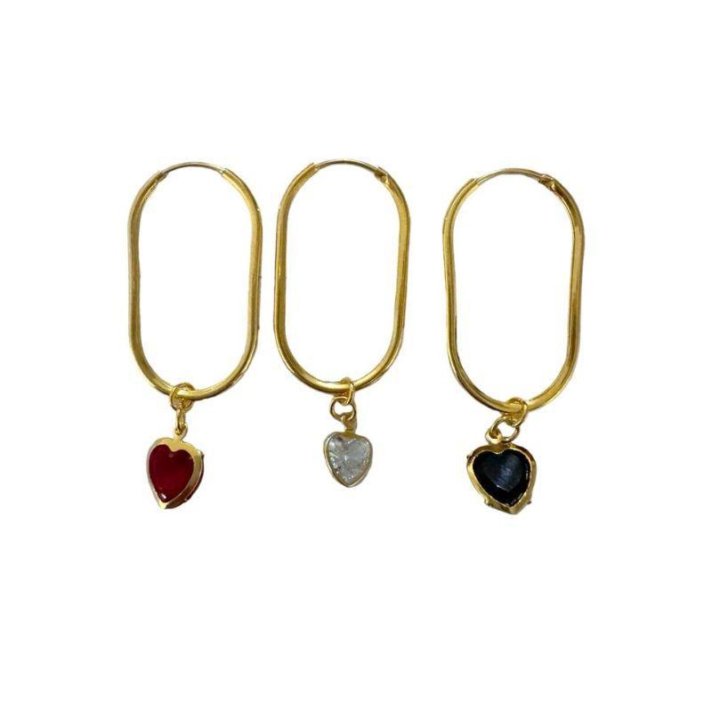 Argola Oval M C/ Coração Zirconia Pendurado