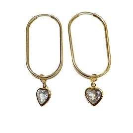 Argola Oval M Com pedra Zirconia Coração Pendurado