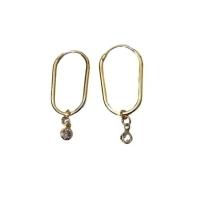Argola Oval M Com Pedra Zircônia Pendurada
