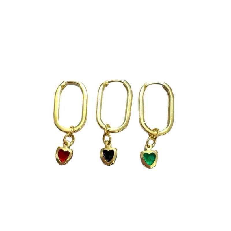 Argola Oval PP Coração Zirconia Multicor