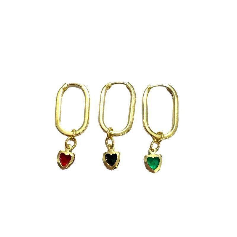 Argola Oval PP Coração Zirconia Multicor