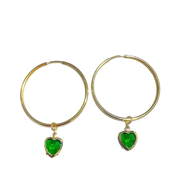 Argola Redonda G Com Coração Verde/Vermelho/Preto e Cristal