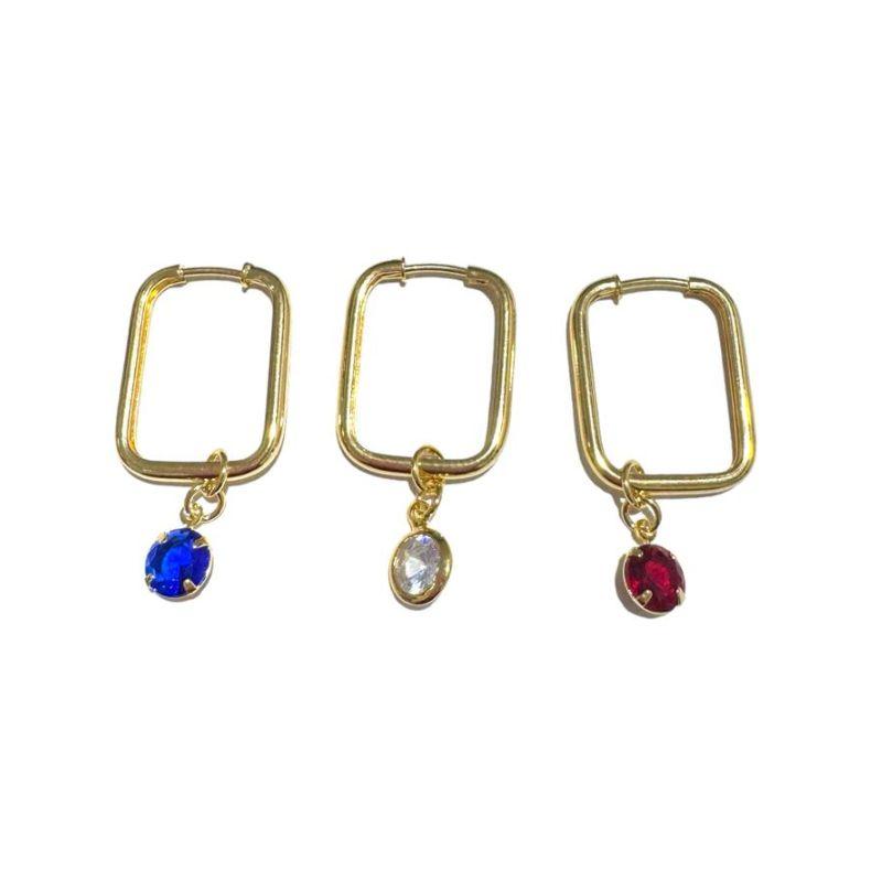 Argola Retangular com Pedra Zirconia Pendurada Multicor
