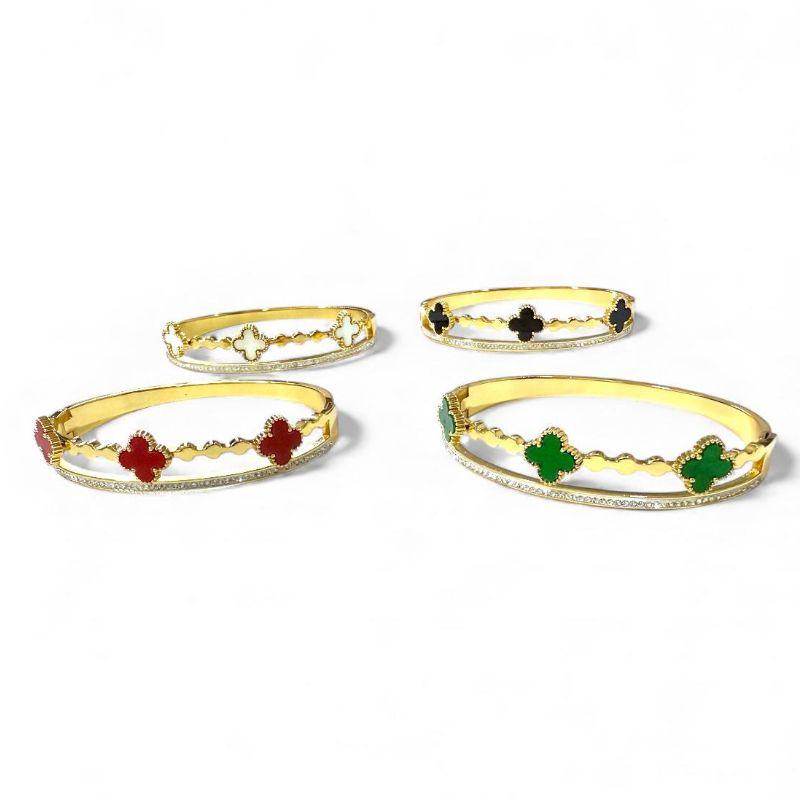 Bracelete Duplo C/ 3 Trevo Multicor e Fileira Cravejada