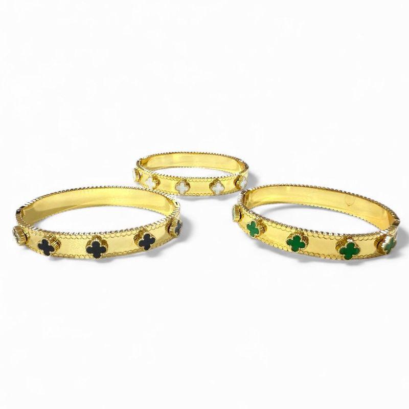 Bracelete Vintage C/ 5 Trevos Multicor Aro Detalhado