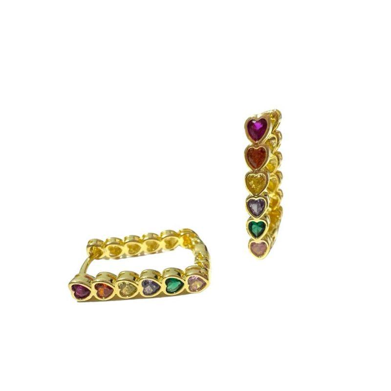 Brinco Click 6 Coração Zirconia Multicor