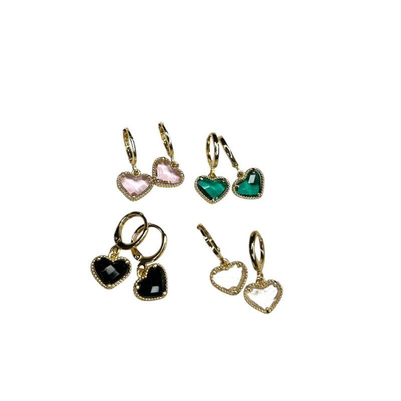 Brinco Click Coração Pedra Zirconia /Verde/Rosa/Preto/Cristal