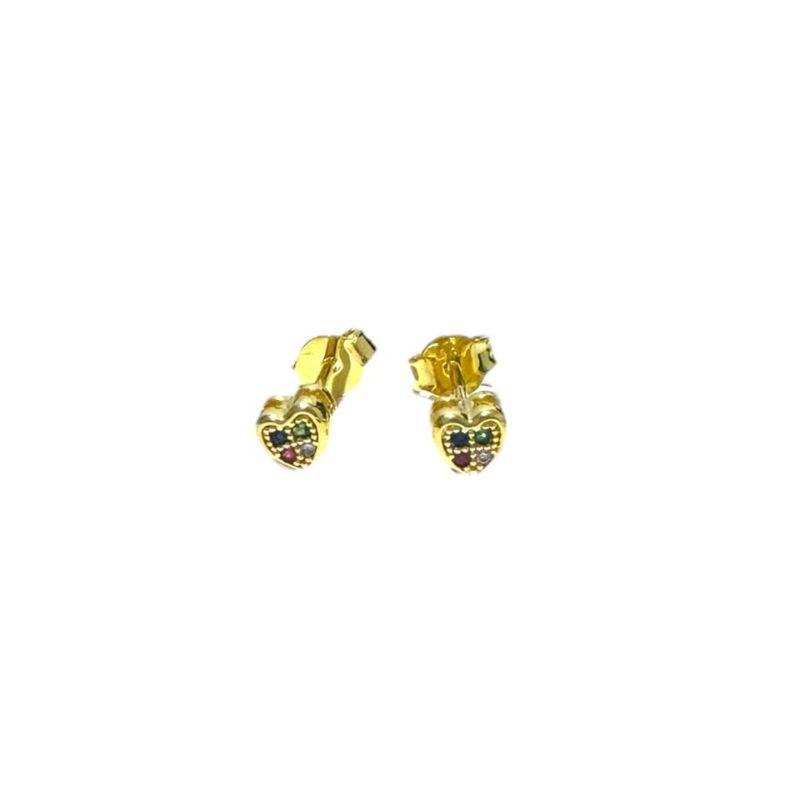 Brinco fixo Coração PP C/ 4 Pedras Zirconia