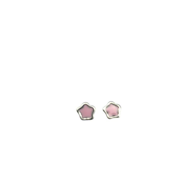 Brinco Fixo Prata Estrela Rosa