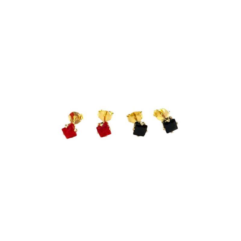 Brinco Fixo Quadrado Vermelho e Preto 4 mm