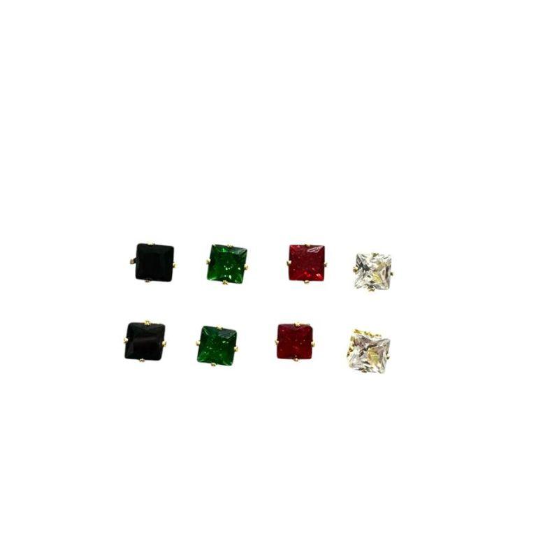 Brinco Fixo Quadrado Zirconia Multicor 6 mm