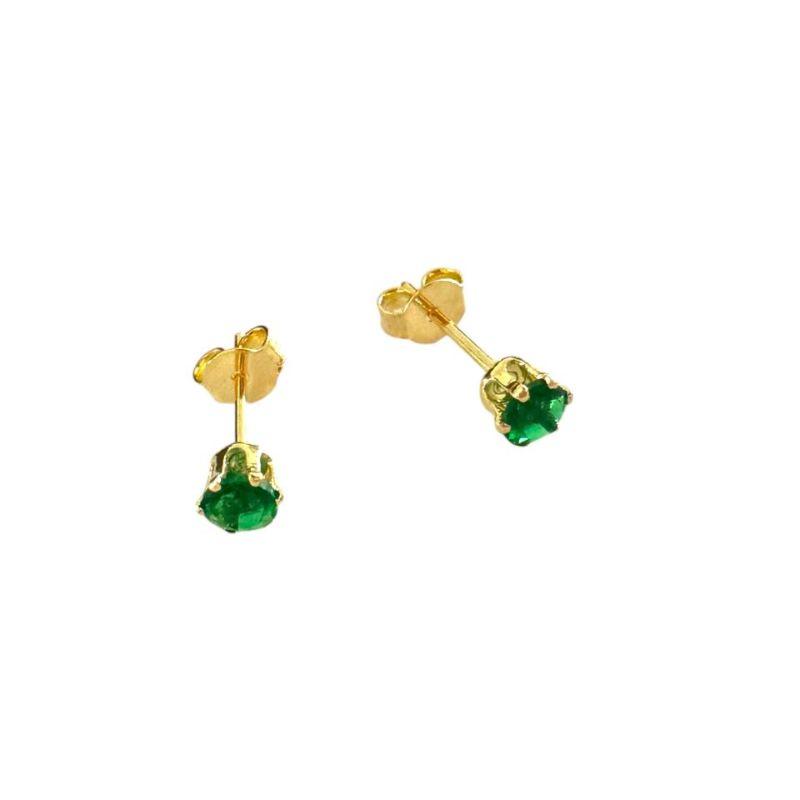 Brinco Fixo Redondo Zirconia Verde 4 mm