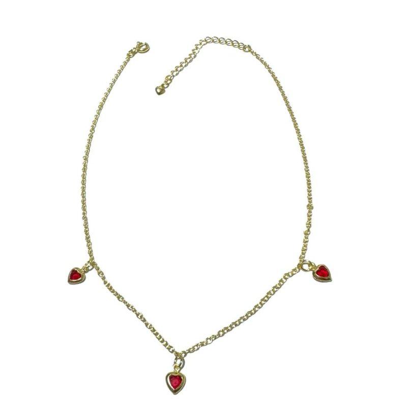 Choker 3 Corações Zirconia Vermelho/ Azul