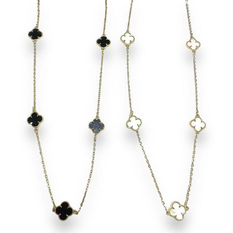 Corrente 70 Cm Vintage Alhambra C/ 5 Trevo Preto e Branco